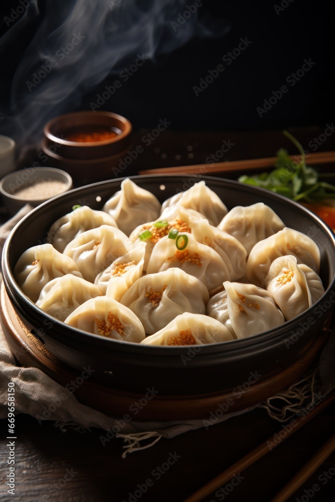 Asian cuisine, dumplings on a plate, light background Asian cuisine, dumplings on a plate, light background