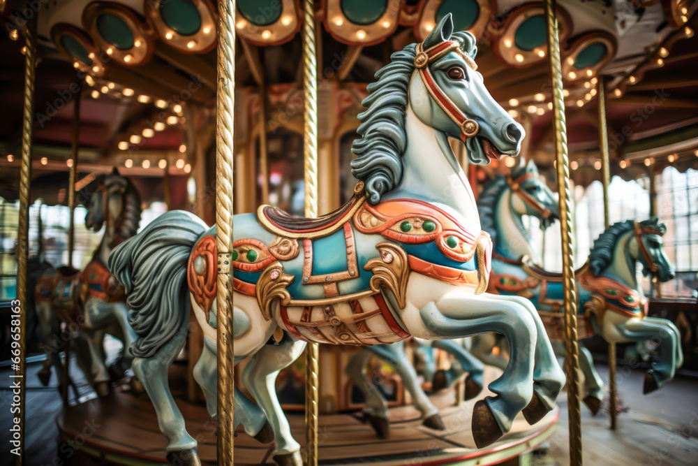 Whimsical carousel with mythical creatures as rides