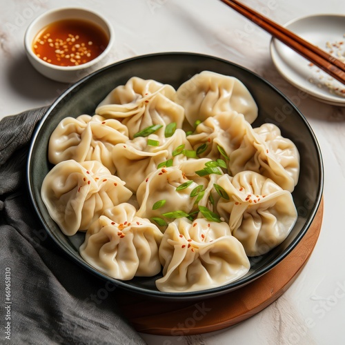 Asian cuisine, dumplings on a plate, light background