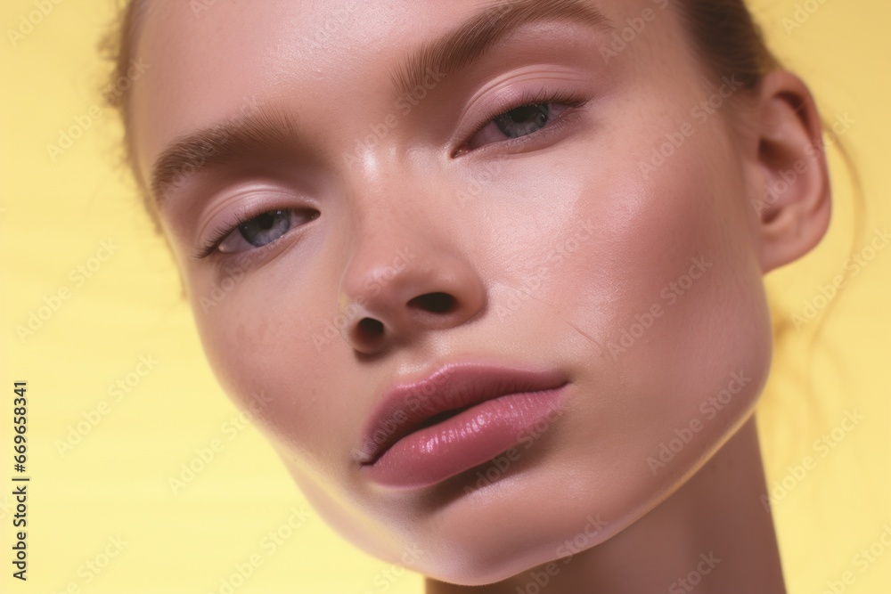 Dewy skin and rosy cheeks the artistry of professional makeup in a fashion portrait. Dewy skin and rosy cheeks the artistry of professional makeup in a fashion portrait.