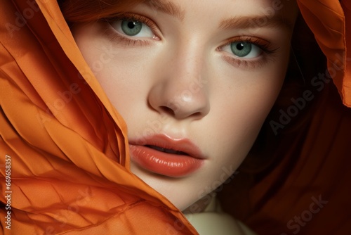 Dewy skin and rosy cheeks the artistry of professional makeup in a fashion portrait.