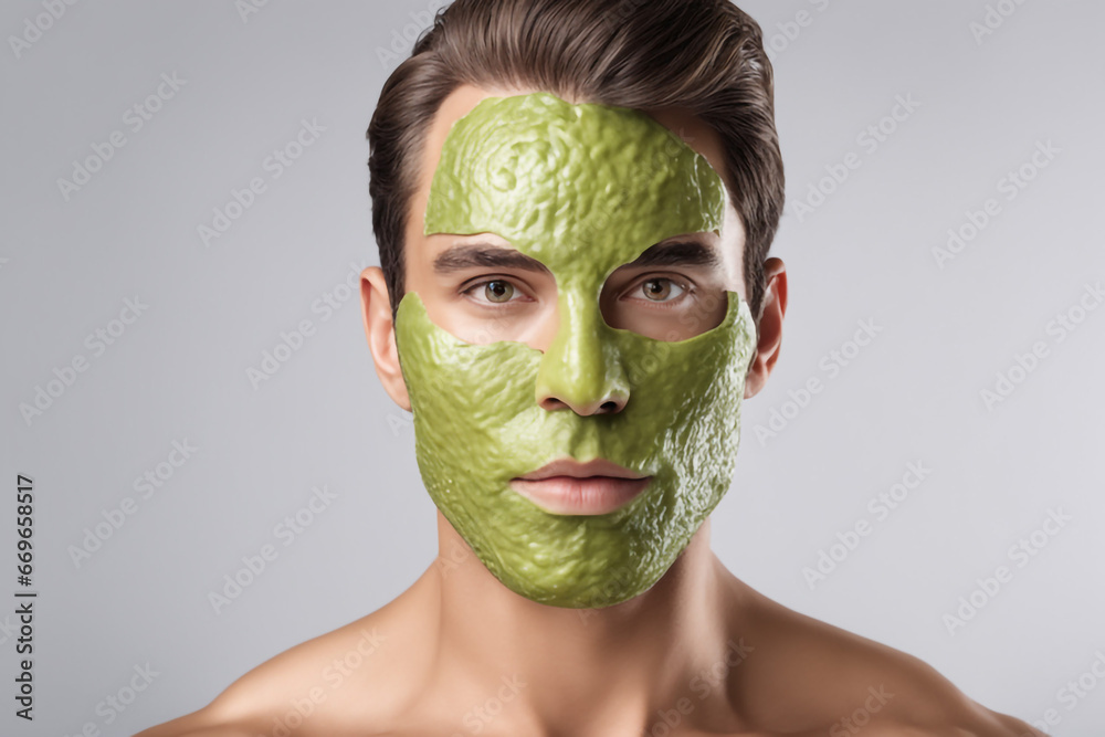 Fototapeta premium beauty portrait skin care health Avocado mask white background close up cosmetic mask 