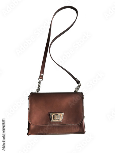 Brown women's shoulder bag isolated on white photo