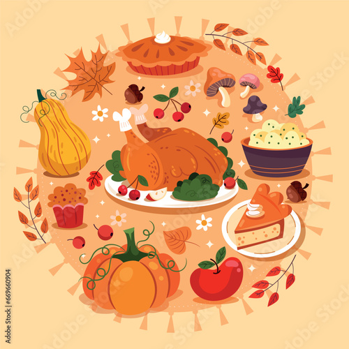 Flat Thanksgiving Elements Collection (ID: 669660904)