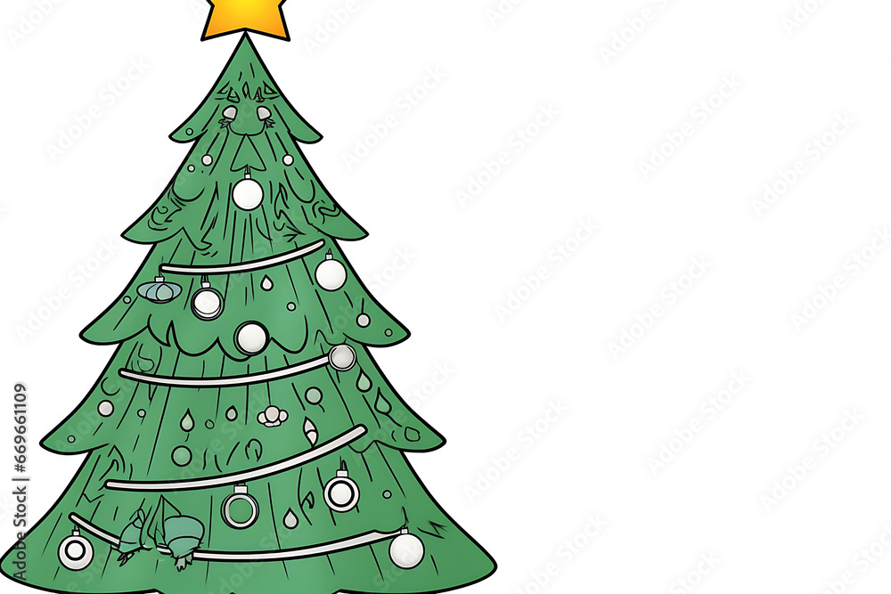 Fototapeta premium Drawn colored Christmas tree on white paper