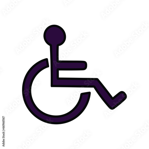 A hand-drawn cartoon wheelchair icon on a white background.