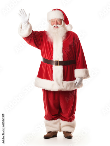 Santa claus waving his hand and bye bye isolated on white background. full length