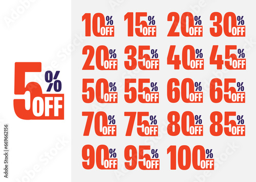 10, 20, 30, 70, 50 percent off. Sale tags set vector badges template. Sale offer price sign. Special offer symbol. Special offer discount label with different sale percentage. Set vector isolated.