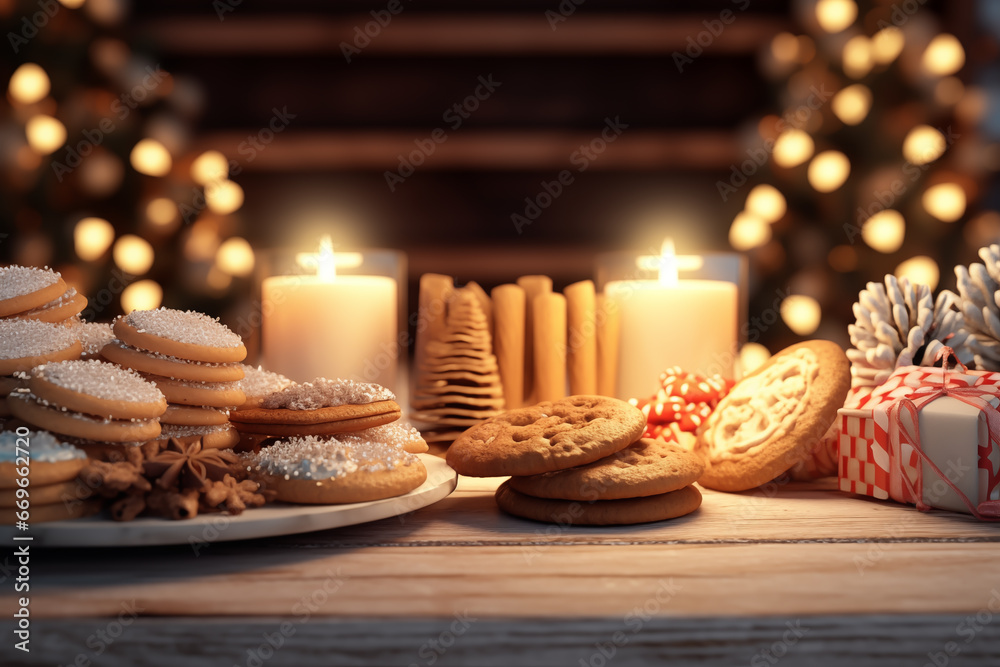 Christmas cookies and candles generated with AI Christmas cookies and candles generated with AI