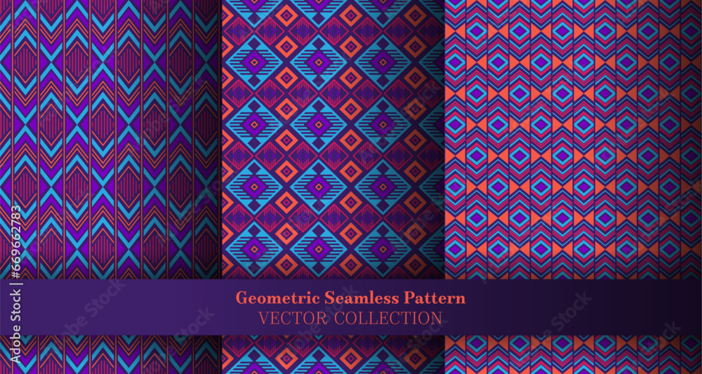 Chic geometric argyle seamless pattern collection. Tribal tracery ethnic patterns. Argyle element geometric vector repeat motif package. Cover background prints.