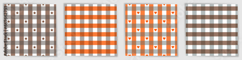Gingham check seamless pattern collection. Vintage flannel tartan checkered textile print