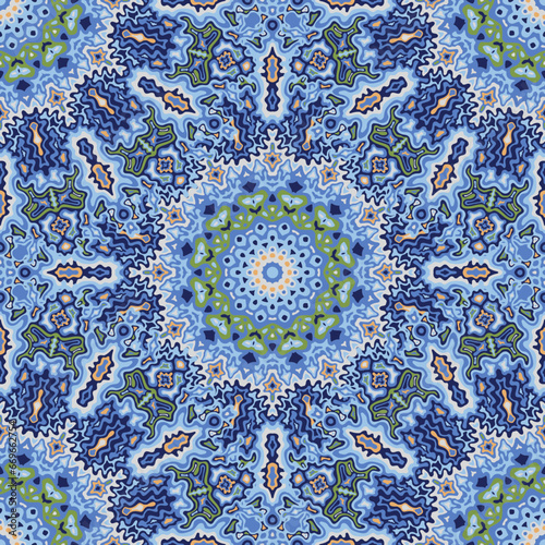 Fototapeta Naklejka Na Ścianę i Meble -  Azulejo seamless pattern ethnic design. Interior tile ornament repeat square motif.