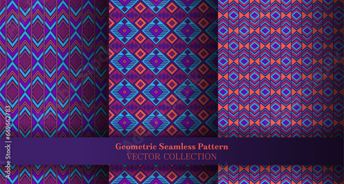 Chic geometric argyle seamless pattern collection. Tribal tracery ethnic patterns. Argyle element geometric vector repeat motif package. Cover background prints.