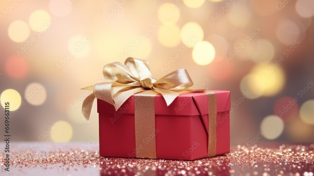 Christmas gift boxes with gold bow on rose defocused holiday background Christmas gift boxes with gold bow on rose defocused holiday background