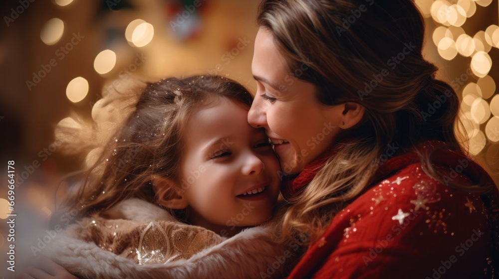 Emotional Mother-Daughter Christmas Image: Warm Embrace of Love and Togetherness during the Season Emotional Mother-Daughter Christmas Image: Warm Embrace of Love and Togetherness during the Season