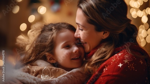 Emotional Mother-Daughter Christmas Image: Warm Embrace of Love and Togetherness during the Season