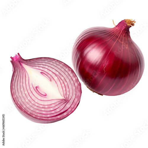 Red Onion Cut in Half Isolated on Transparent Background - Fresh and Flavorful Ingredient