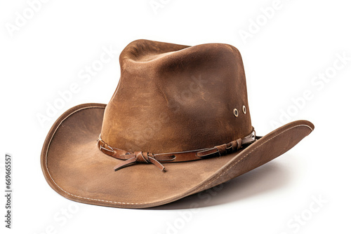 traditional, weathered cowboy hat, representing the rugged and wild spirit of the American west, with a vintage and dirty appearance.