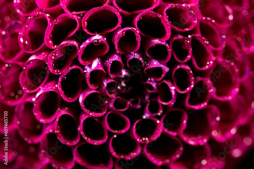 Dahlia flower macro water droplet shot; Shallow depth of field.