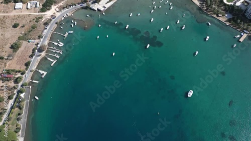 Aerial view of Many fishing boats in the bay near the village of Ildiri, Cesme. 4K photo