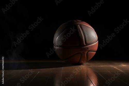 Basketball ball on dark court. Generative AI