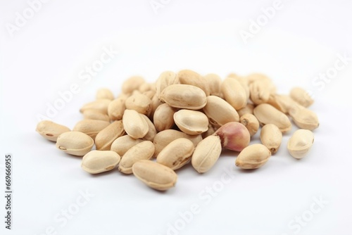 Peanut shell open, unpeeled peanuts, white background. Generative AI