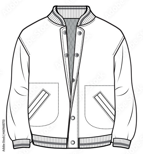 Valokuva varsity bomber jacket boys and girls baseball jacket flat sketch vector illustra