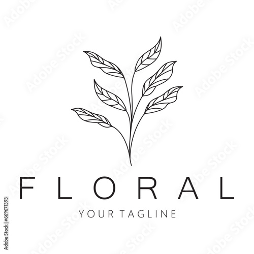 Elegant floral and leaf frame. Delicate botanical vector illustration for labels, spas, corporate identity, and wedding invitations