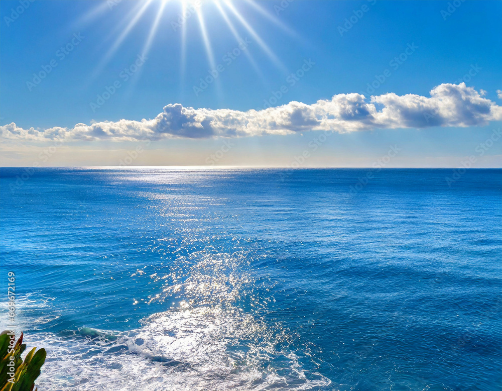Blue Ocean Panorama with Sunlit Reflections