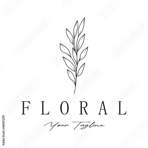 Elegant floral and leaf frame. Delicate botanical vector illustration for labels, spas, corporate identity, and wedding invitations