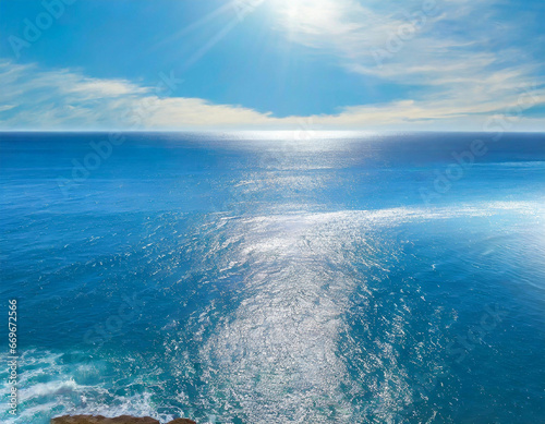 Blue Ocean Panorama with Sunlit Reflections © bhatti