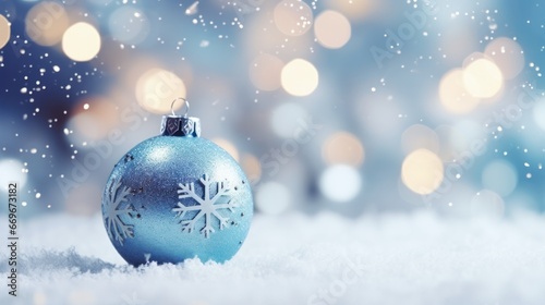  Blue Christmas Baubles on Snowflake Background