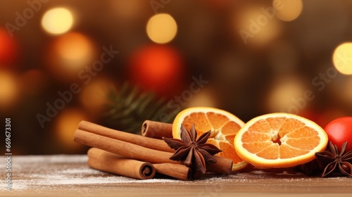  Aromas: Cinnamon Sticks and Homemade Orange Slices on Wooden Background, Perfect for Christmas Composition and Inscription.