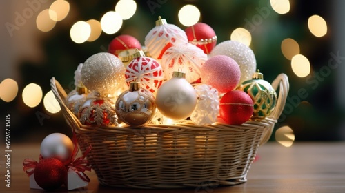  Basket of Christmas Ornaments with Glowing Lights signify the Holidays!