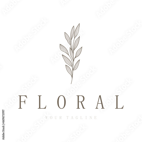 Elegant floral and leaf frame. Delicate botanical vector illustration for labels, spas, corporate identity, and wedding invitations