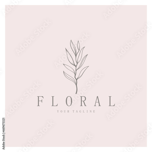 Elegant floral and leaf frame. Delicate botanical vector illustration for labels, spas, corporate identity, and wedding invitations