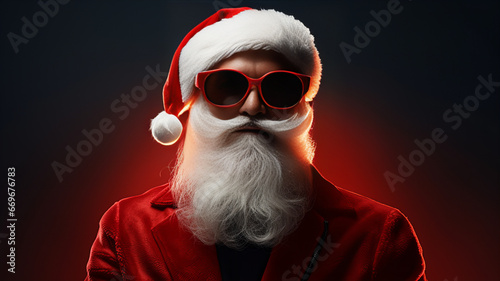 Portrait of Santa Claus in Sunglasses Banner Cover Design. Generative AI