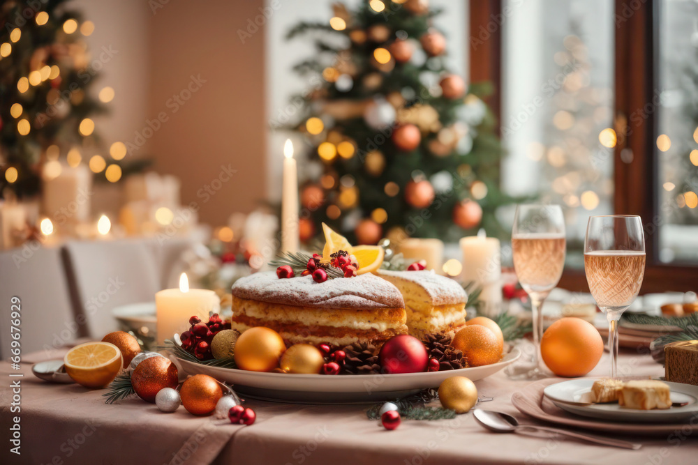 Festive holiday scene with colorful decorations warm lights and joyful ambiance