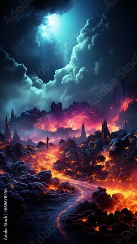 Fury of lightening and fire on a fantasy battlefield