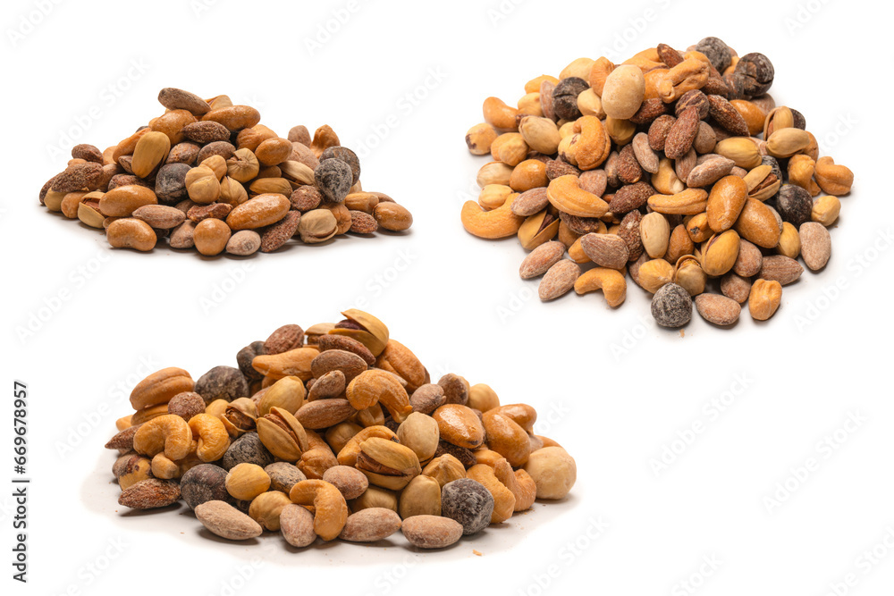 A group of almonds, pistachios, walnuts, macadamia, cashews. A group of almonds, pistachios, walnuts, macadamia, cashews.