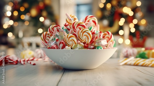  Bowl of Colorful Christmas Candy on a Table