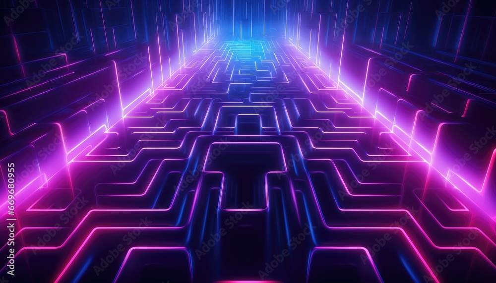 maze  abstract ,labyrinth  neon glowing ,symmetric 