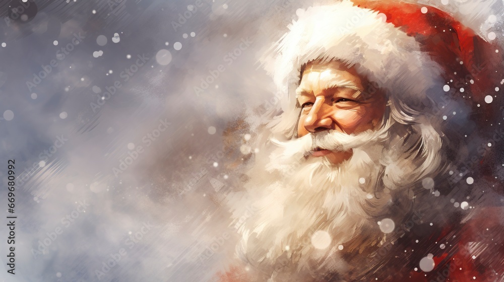 Santa Claus, rendered in impressionism style, copy space, generative ai Santa Claus, rendered in impressionism style, copy space, generative ai