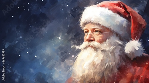 Santa Claus, rendered in impressionism style, copy space, generative ai © Nia™