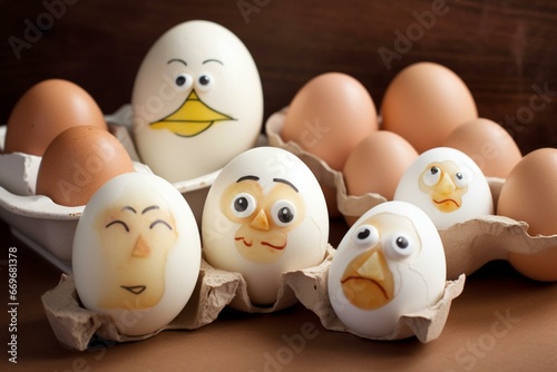 hilarious eggs featuring amusing expressions. Generative AI