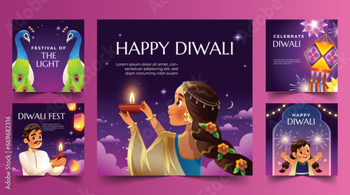 gradient banners collection diwali festival celebration design vector illustration