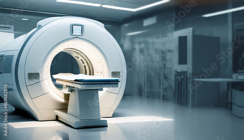advanced mri or ct scan medical diagnosis machine at hospital lab as wide banner with copy space area generative ai photo