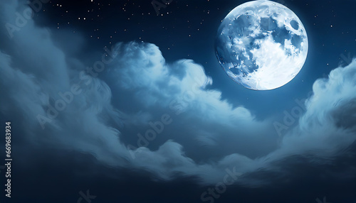 dark deep blue gradient night mystical moonlight moon with fluffy magical clouds phone hd background wallpaper ai generated photo