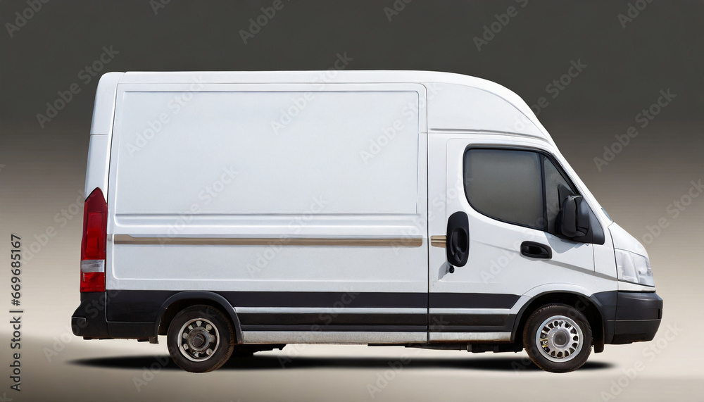 white delivery van side view on isolated empty background generative ai