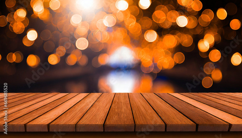 wood table top on bokeh light background can be used for display or montage your products high quality photo